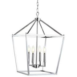 JONATHAN Y JYL7437C Pagoda Lantern Dimmable Adjustable Metal LED Pendant, Classic, Traditional for Dining, Living Room, Kitchen, 16'' 4-Bulb, Chrome