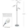 Catalina Lighting 21430-000 Modern 3 Floor Lamp with Adjustable Reading Lights Silver Base and White Shades, 70.25''