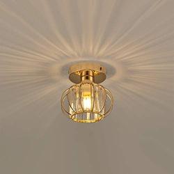 YLONG-ZS Industrial Ceiling Light Fixture with Clear Pannel Glass Shade Semi-Flush Mount for Dining Room, Bedroom, Cafe, Bar, Corridor, Hallway, Entryway, Passway,Gold Finish