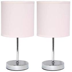 Simple Designs LT2007-BPK-2PK Chrome Mini Basic Fabric Shade 2 Pack Table Lamp Set, Blush Pink, 2 Count