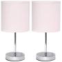 Simple Designs LT2007-BPK-2PK Chrome Mini Basic Fabric Shade 2 Pack Table Lamp Set, Blush Pink, 2 Count