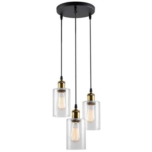 VILUXY Vintage 3 Light Glass Pendant Light Classic Cluster Chandelier Hanging Lighting Fixture with Seeded Glass Shades for Kitchen Island, Dinning Room, Bar, Cafe，Farmhouse