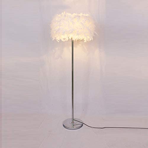 GDLight Feather Floor Lamp Modern Romantic Feather Standing Floor Lamp Bedside Reading Floor Lamp for Living Room Bedroom E27 (White, Pink, Purple),White