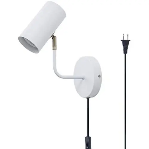 TeHenoo Industrial White Mounted Lamp ,Mini Plug-in Wall Lamp with Ratatable Lampshade for Reading, Bedroom,Living Room