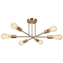 Mid Century Modern Sputnik Chandeliers Light Fixtures,Brushed Brass Semi Flush Mount Ceiling Lighting 6-Light,God Pendant Lighting for Dining & Living Room, Bedroom and Kitchen