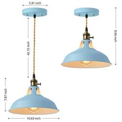 KWOKING Lighting Lovely Industrial 1 Light Pendant Lamp Modern Ceiling Lights with Adjustable Cord Colorful Hanging Lamp for Dining Table Restaurant Kitchen Island Blue Finish