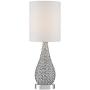 Kasey Modern Accent Table Lamp Crystal Bead Silver Gourd White Drum Shade for Living Room Family Bedroom Bedside Nightstand - Possini Euro Design