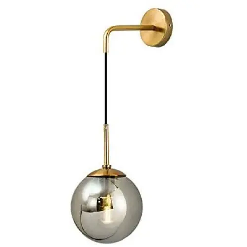 BOKT Mid Century Modern Wall Sconce Glass Globe Wall Mount Light Minimalist Adjustable Brass Ball Glass Fixture Reading Lamp (Smoky Grey Glass)