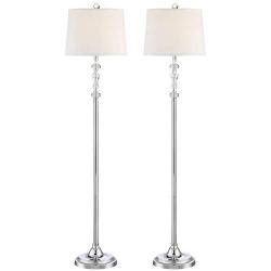 Montrose Modern Floor Lamps Set of 2 Polished Steel Crystal Glass White Fabric Drum Shade for Living Room Reading Bedroom - 360 Lighting