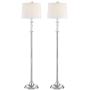 Montrose Modern Floor Lamps Set of 2 Polished Steel Crystal Glass White Fabric Drum Shade for Living Room Reading Bedroom - 360 Lighting