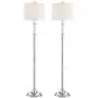 Montrose Modern Floor Lamps Set of 2 Polished Steel Crystal Glass White Fabric Drum Shade for Living Room Reading Bedroom - 360 Lighting