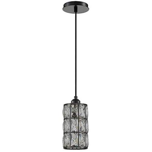 Doraimi 1 Light Polygon Crystal Pendant Lighting with Painting Black Finish, Modern Style Ceiling Light Fixture with Polyhedral Crystal Shade for Foyer Dining Room Family Room