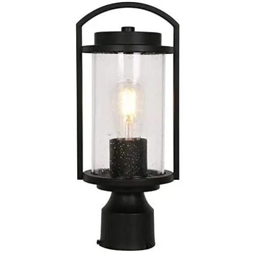 Outdoor Post Light Fixture, Exterior One-Light Post Top Light, Matte Black Pillar Light with LED Bulb, Aluminum Post Lamp with Bubble Glass Shade for Patio, Pathway, Backyard, ETL Listed