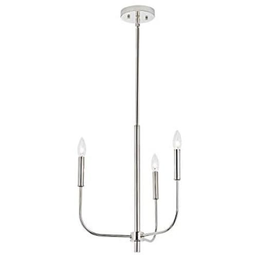 MOTINI 3-Light Farmhouse Chandelier in Silver Polished Nickel Finish, Hanging Candle Pendant Lighting Fixtures for Kitchen Island Dining Room