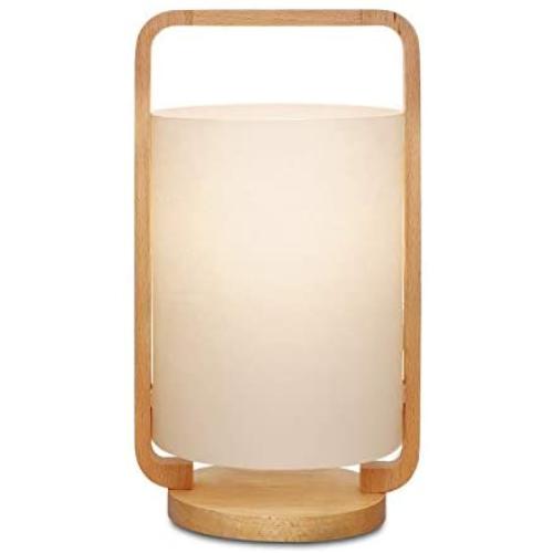 Lantern Table Lamp, Imego Solid Wood Nightstand Lamp, Bedside Desk Lamp with Shade for Bedroom Living Room - White