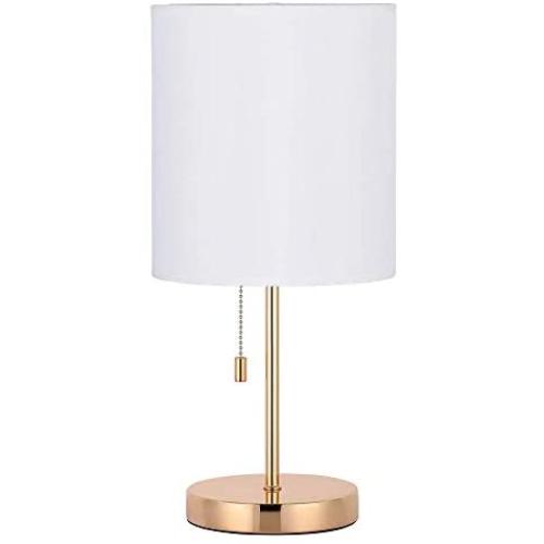 HAITRAL Nightstand Table Lamp - Bedside Lamp, Modern Desk Lamp for Bedroom, Office, College Dorm with Metal Base Fabric Lamp Shade - Gold