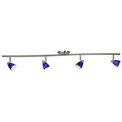 Direct-Lighting 4 Light Adjustable Track Light, Brushed Steel Finish, Blue Glass Shade, Ready to Install, Bulb Included, D268-44C-BS-BLS