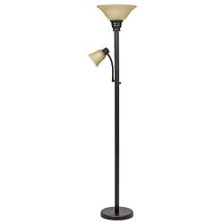 Catalina Lighting 18223-002 Transitional Metal Uplight Floor Lamp with Reading Light and Glass Shades, 71'', Bronze