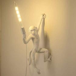 CHABEI Industrial Wall Lighting Fixture Vintage Resin Monkey Light Wall Lamp for Living Room Childrens Kids Bedroom Club Decoration (White)