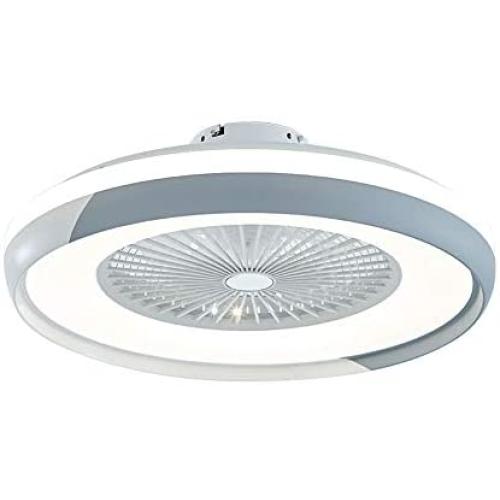 TFCFL Modern Ceiling Fan with Light, 23.5'' Semi Flush Mount Ceiling Fan with Remote Control 3 Speeds Hidden Blades Low Profile for Bedroom Dining Room (White & Gray)