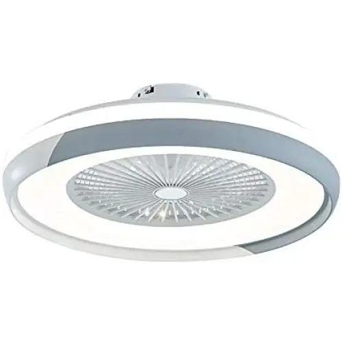 TFCFL Modern Ceiling Fan with Light, 23.5'' Semi Flush Mount Ceiling Fan with Remote Control 3 Speeds Hidden Blades Low Profile for Bedroom Dining Room (White & Gray)