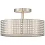 2 Light Semi Flush Mount Ceiling Light 10'' Metal Square Grid Brushed Nickel Finish, Fashion Designed Style Chandelier for Living Room Dining Room Bedroom Balcony, Corridor