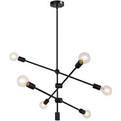 Sivilynus Modern Sputnik Chandelier Light Fixture 6 Lights Black Farmhouse Ceiling Hanging Mid Century Pendant Light for Dining Room Foyer Kitchen Island