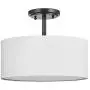 13'' 2 Light Fabric Drum Off White Shade semi Flush Mount Ceiling LED Light PS Diffuser with Painting Black Finish, Chandeliers Shade for Bar, Dining Room, Corridor,Living Room.