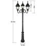 Outdoor Lamp Post Light, Waterproof Outdoor Street Light with Triple-Head Black Lamp Post Die-Cast Aluminum with Clear Glass Panels Pole Street Light for Pathway, Patio, Backyard,Garden