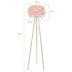 Maxax Feather Floor lamp Modern Tripod Floor Lamp with Pink Feather Shade, Standing Light for Bedrooms/Living Room/Dining Room/Kitchen,Gold Classic