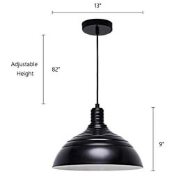 MOTINI Barn Pendant Light 1-Light Height-Adjustable Edison Hanging Light Fixture with Metal Dome Shade Farmhouse Style Ceiling Light Fixture in Black Finish for Kitchen Island, Dining Room, Foyer UL