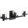 Pathson 3 Light Wall Light, Vintage Bathroom Vanity Light, Industrial Indoor Wall Sconce with Clear Glass Shade, Wall Mount Light Fixtures for Bathroom Kitchen Living Room (Black)