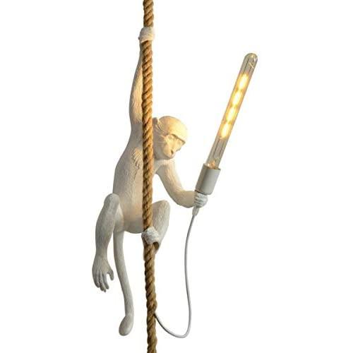 CHABEI Loft Vintage Resin Hemp Rope Monkey Pendant Light Fixture Chandelier Industrial Retro E26 Edison Ceiling Pendant Lamp for Dining Living Room Bedroom Bar Cafe (White)
