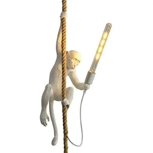 CHABEI Loft Vintage Resin Hemp Rope Monkey Pendant Light Fixture Chandelier Industrial Retro E26 Edison Ceiling Pendant Lamp for Dining Living Room Bedroom Bar Cafe (White)