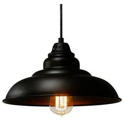 Barn Pendant Lights, FINXIN 1-Light Hanging Light for Kitchen Dining Table Oil-Rubbed Bronze/Black 12'' Ceiling Dome Pendant Lighting E26 Base (Black)