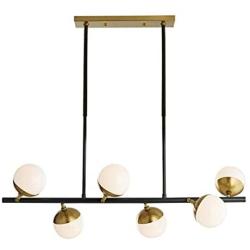 Modo Lighting 6 Lights Mid Century Chandelier Industrial Pendant Light Molecule Magic Bean Glass Globe Ceiling Pendant Light Fixture Metal Linear Chandelier for Living Dining Room Kitchen Island