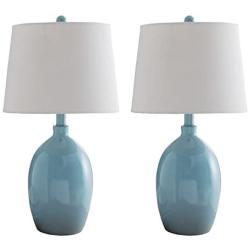 Kings Brand Light Blue With White Fabric Shade Table Lamps, Set of 2