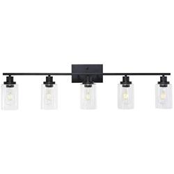 MELUCEE 40 Inches Length 5-Light Bathroom Vanity Light Fixtures Black Industrial Wall Sconce Lighting with Clear Glass Shade for Living Room Bedroom Hallway Kitchen