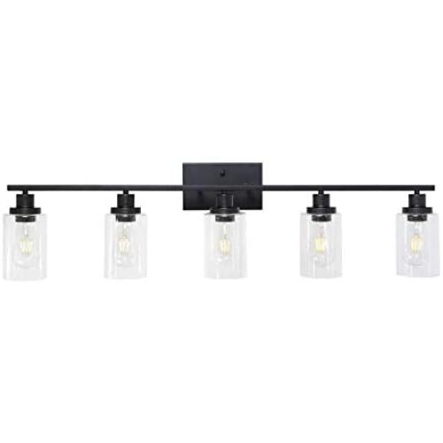 MELUCEE 40 Inches Length 5-Light Bathroom Vanity Light Fixtures Black Industrial Wall Sconce Lighting with Clear Glass Shade for Living Room Bedroom Hallway Kitchen