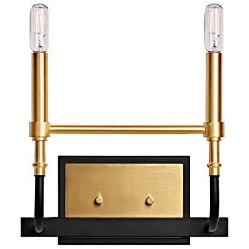 MOTINI Double Gold Wall Sconce Lighting Black and Brushed Brass Metal Vanity Light for Bathroom Bedroom, 2-Light E12 Candelabra Sconces, Gold