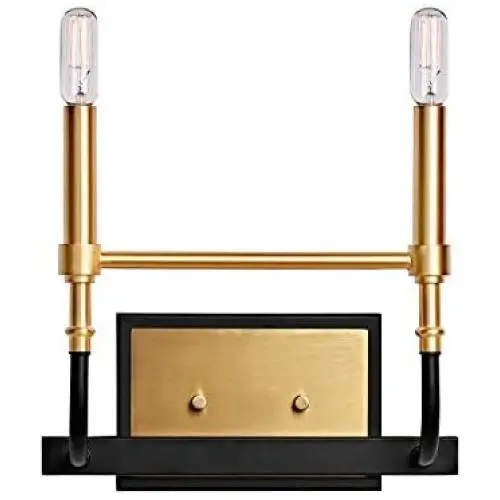 MOTINI Double Gold Wall Sconce Lighting Black and Brushed Brass Metal Vanity Light for Bathroom Bedroom, 2-Light E12 Candelabra Sconces, Gold