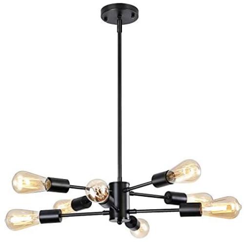 T&A Black 8 Light Sputnik Chandelier,Industrial Mid Century Pendant Light for Dining Room,Living Room,Kitchen,Office,Café,Restaurant