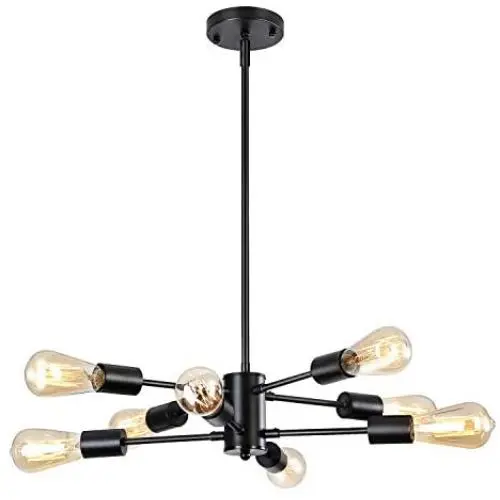 T&A Black 8 Light Sputnik Chandelier,Industrial Mid Century Pendant Light for Dining Room,Living Room,Kitchen,Office,Café,Restaurant T&A Black 8 Light Sputnik Chandelier,Industrial Mid Century Pendant Light for Dining Room,Living Room,Kitchen,Office,Café,Restaurant