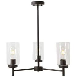 VINLUZ Contemporary 3-Light Chandeliers Rustic Clear Glass Shades Pendant Lighting Oil Rubber Bronze Dining Room Lighting Fixtures Hanging Adjustable Wire Semi Flush Ceiling Lights