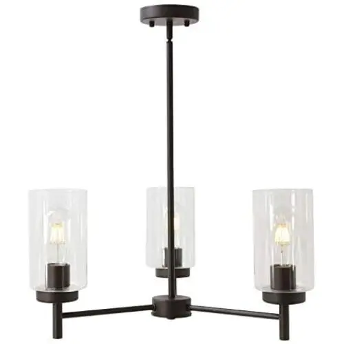 VINLUZ Contemporary 3-Light Chandeliers Rustic Clear Glass Shades Pendant Lighting Oil Rubber Bronze Dining Room Lighting Fixtures Hanging Adjustable Wire Semi Flush Ceiling Lights