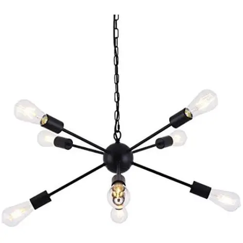 YIINO 8 Lights Chandeliers Sputnik Chandelier Modern Ceiling Lighting Semi Flush Mount Pendant Lighting Vintage Ceiling Chandelier Black Light Fixture for Dining Living Room