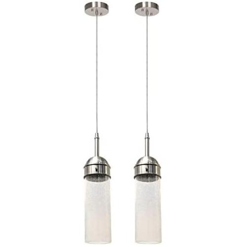 Mini Pendant Lighting, 10W Dimmable Integrated LED Light, Adjustable Length, Modern Glass Ceiling Light Fixture Chandelier for Kitchen Island Dining Room, Hallway, Bed Room and Garage- 2 Pack