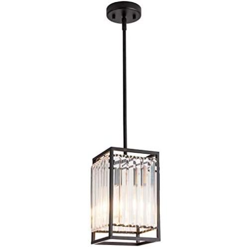 MAYNA Industrial Mini Pendant Lighting with Clear Glass Shade, Adjustable Ceiling Pendant Light Fixture for Kitchen Island Restaurant Hallway Passway Bedroom Balcony Farmhouse, Black, 1 Pack