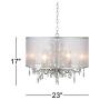 Farina Antique Silver Drum Pendant Chandelier 23'' Wide Clear Crystal Acrylic Beads Sheer Organza Fabric Shade 6-Light Fixture Dining Room House Island Entryway Living Room - Possini Euro Design