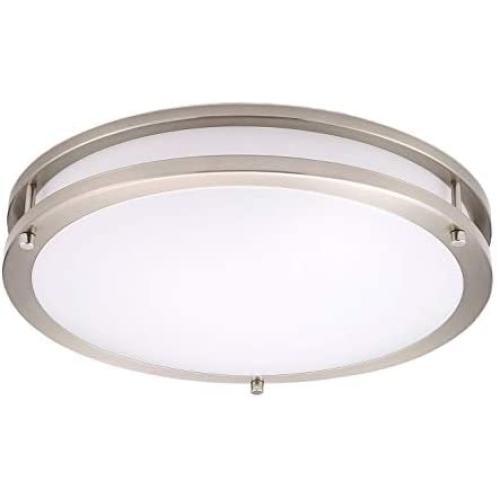 OSTWIN 14 Inch LED Flush Mount Ceiling Light, Dimmable Round Light Fixture, Brushed Nickel Finish, Plastic Shade, 21 Watts (120W Eq.), 1470 Lm, 5000K (Daylight), ETL and Energy Star Listed